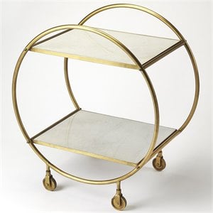 Beaumont Lane Marble Top Serving Cart in White and Gold
