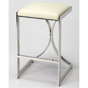 Beaumont Lane 24&quot Faux Leather Counter Stool in Ivory and Silver