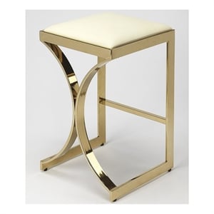 Beaumont Lane 24&quot Contemporary Iron Metal/Faux Leather Counter Stool in Gold