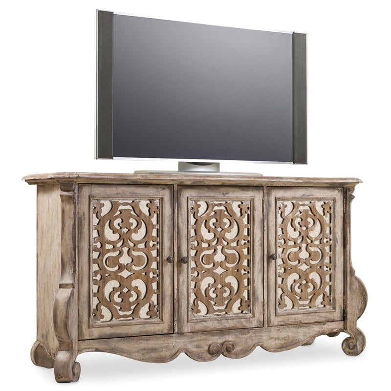 Beaumont Lane 6-Shelf Wood Entertainment Console Table in Caramel Froth