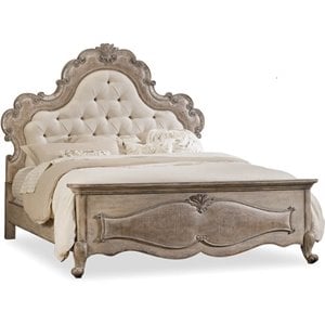 beaumont lane solid wood and fabric upholstered queen panel bed in light wood