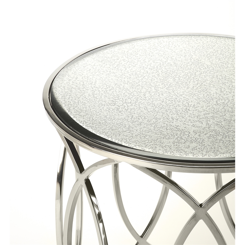 Beaumont Lane Metal Furniture Mirror and Nickel End Table in White