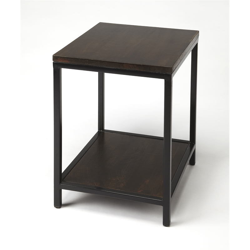 Beaumont Lane Rustic Industrial Wood and Metal End Table in Brown
