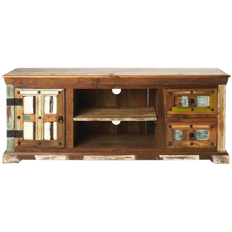 Beaumont Lane Boho Chic Painted Rustic Entertainment Console in Brown