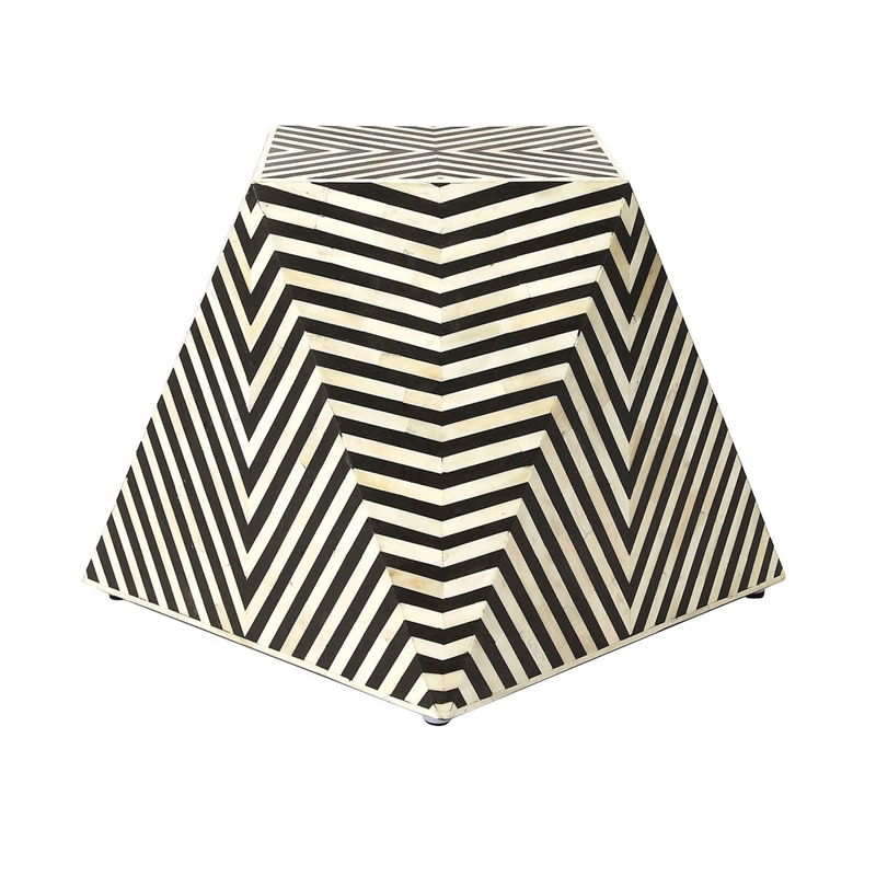 Beaumont Lane Bohemian Artisan Bone Inlay Accent Table in Black