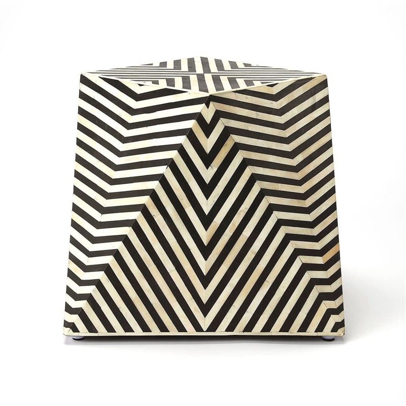 Beaumont Lane Bohemian Artisan Bone Inlay Accent Table in Black