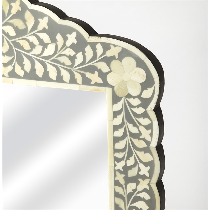 Beaumont Lane Bohemian Artisan Bone Inlay Wall Mirror in Gray