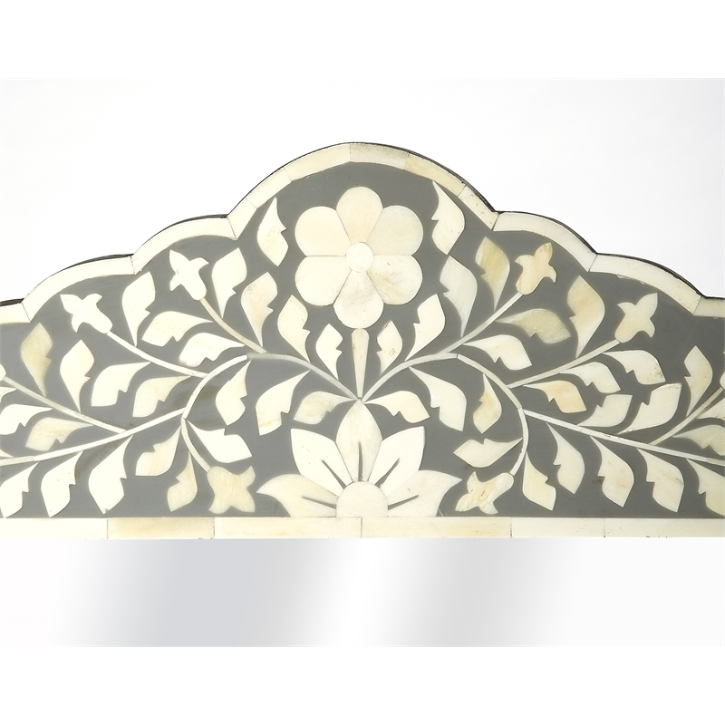 Beaumont Lane Bohemian Artisan Bone Inlay Wall Mirror in Gray