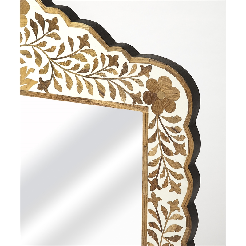 Beaumont Lane Bohemian Artisan Bone Inlay Wall Mirror in Brown