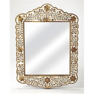 Beaumont Lane Bohemian Artisan Bone Inlay Wall Mirror in Brown
