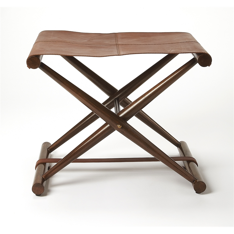 Beaumont Lane Metropolitan Living Leather Folding Stool in Brown