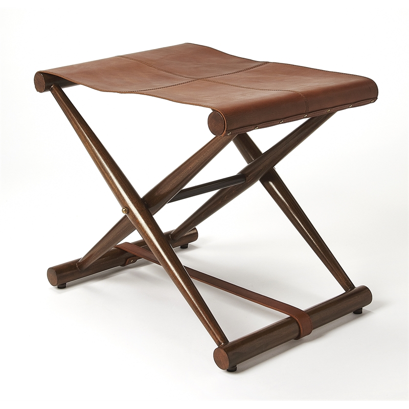 Beaumont Lane Metropolitan Living Leather Folding Stool in Brown