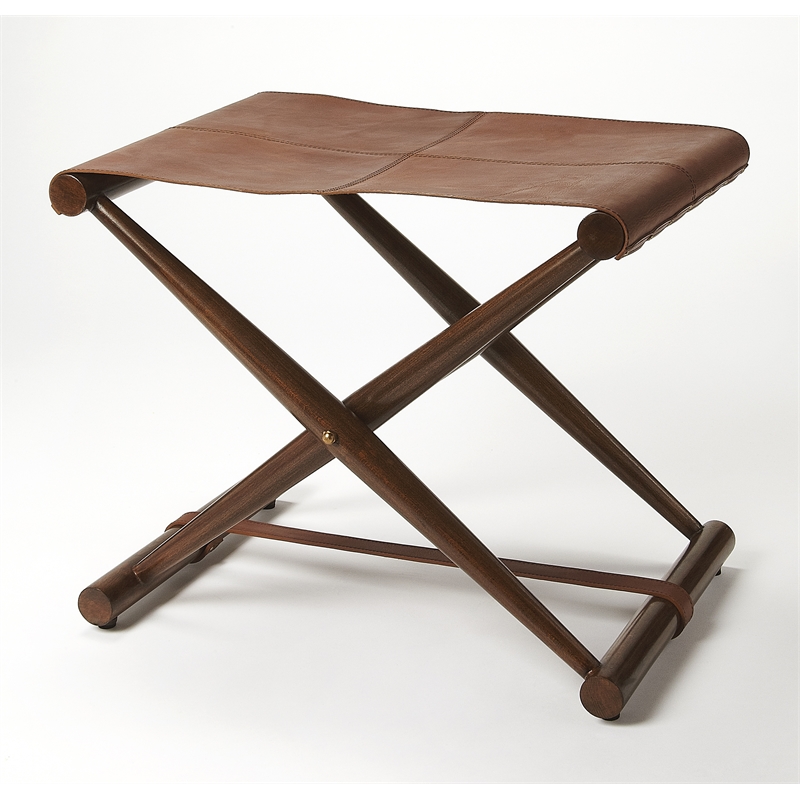 Beaumont Lane Metropolitan Living Leather Folding Stool in Brown