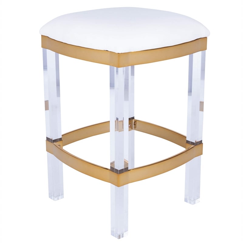Beaumont Lane Metropolitan Living Acrylic and Polished Brass Counter Stool in White