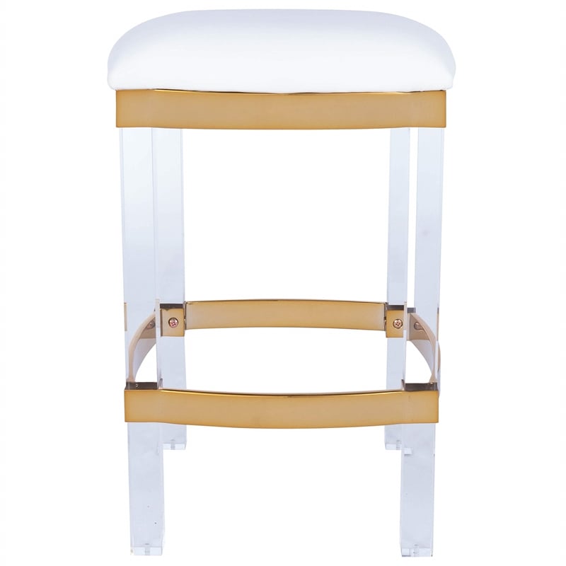 Beaumont Lane Metropolitan Living Acrylic and Polished Brass Counter Stool in White