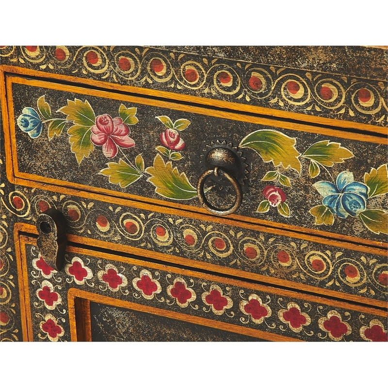 Beaumont Lane Boho Chic Traditional Wood Hand Painted Chest in Multi-Color