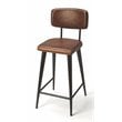 Beaumont Lane Rustic Industrial Leather Counter Stool in Brown