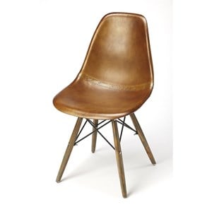 beaumont lane rustic industrial leather side chair in brown