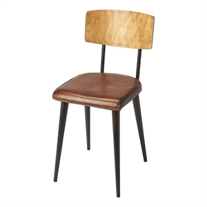 beaumont lane rustic industrial transitional metal/leather side chair in brown