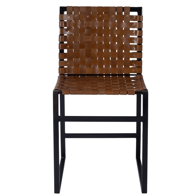 Beaumont Lane Rustic Industrial Woven Leather Chair in Brown