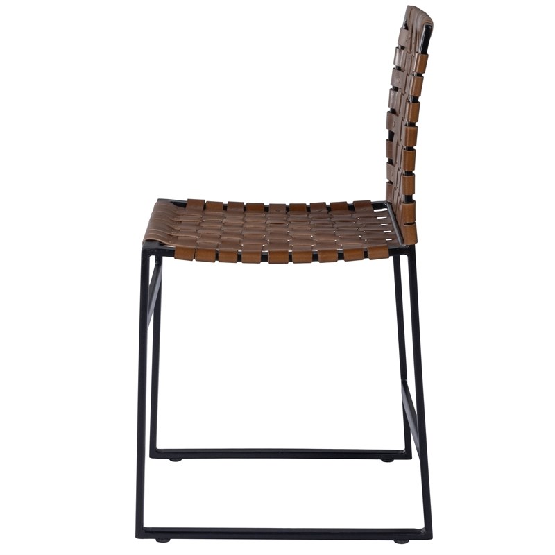 Beaumont Lane Rustic Industrial Woven Leather Chair in Brown
