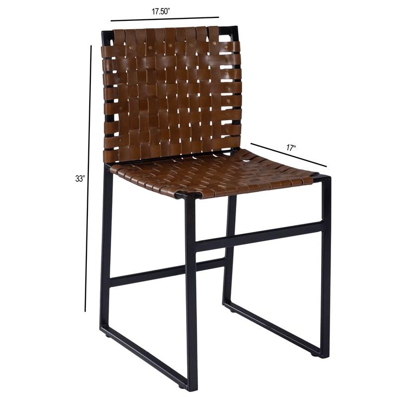 Beaumont Lane Rustic Industrial Woven Leather Chair in Brown