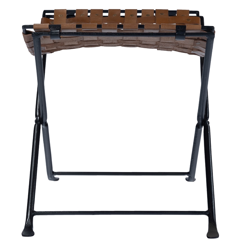 Beaumont Lane Rustic Industrial 17.5'' Transitional Metal/Leather Stool in Brown