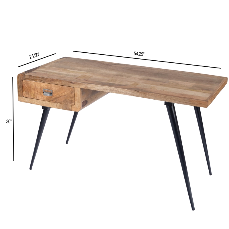 Beaumont Lane Rustic Industrial Natural Wood and Metal Desk in Brown