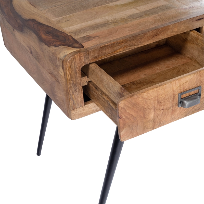 Beaumont Lane Rustic Industrial Natural Wood and Metal Desk in Brown