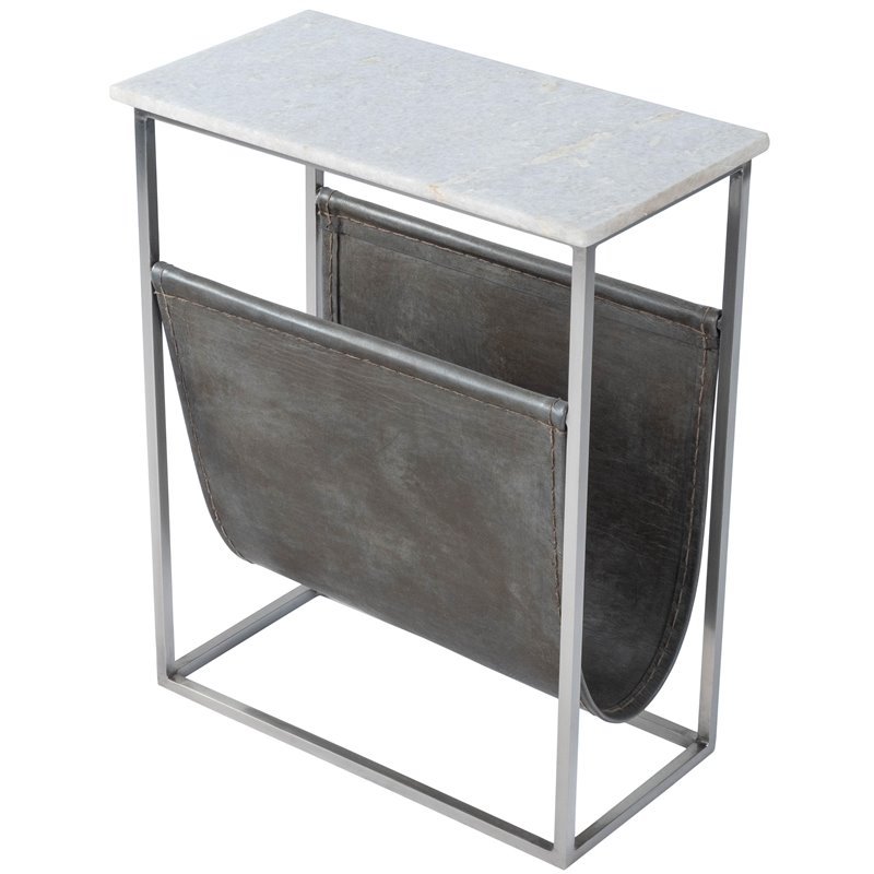 Beaumont Lane Metropolitan Living Marble and Leather Magazine Table in Beige