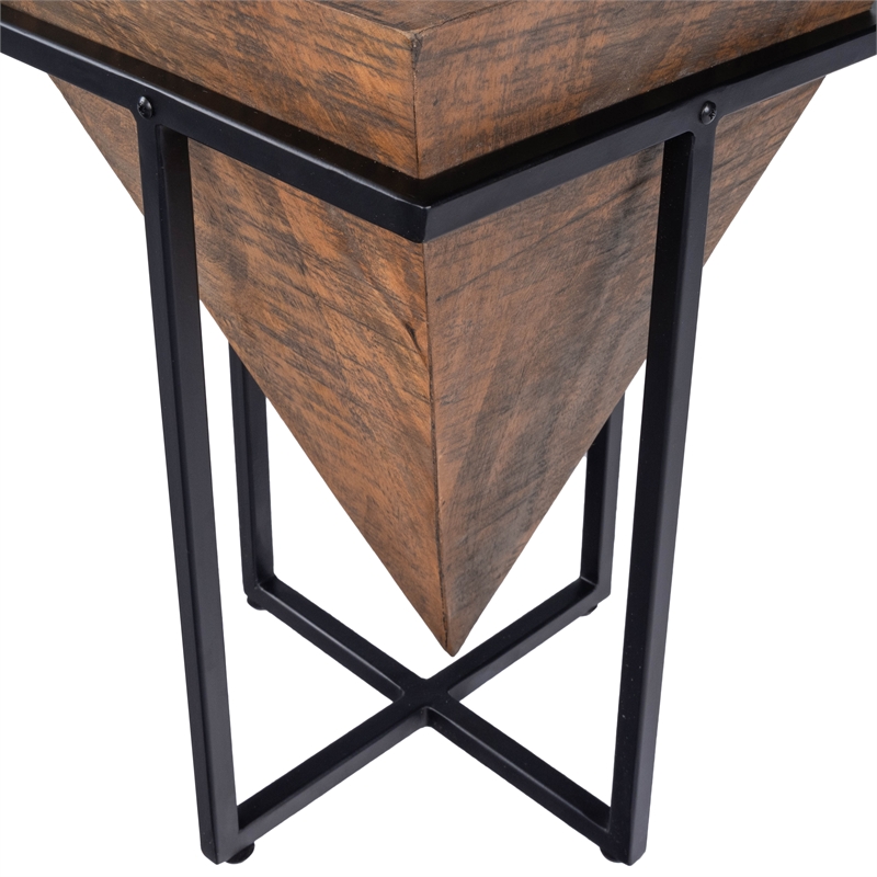 Beaumont Lane Rustic Industrial Wood and Metal Accent Table in Brown