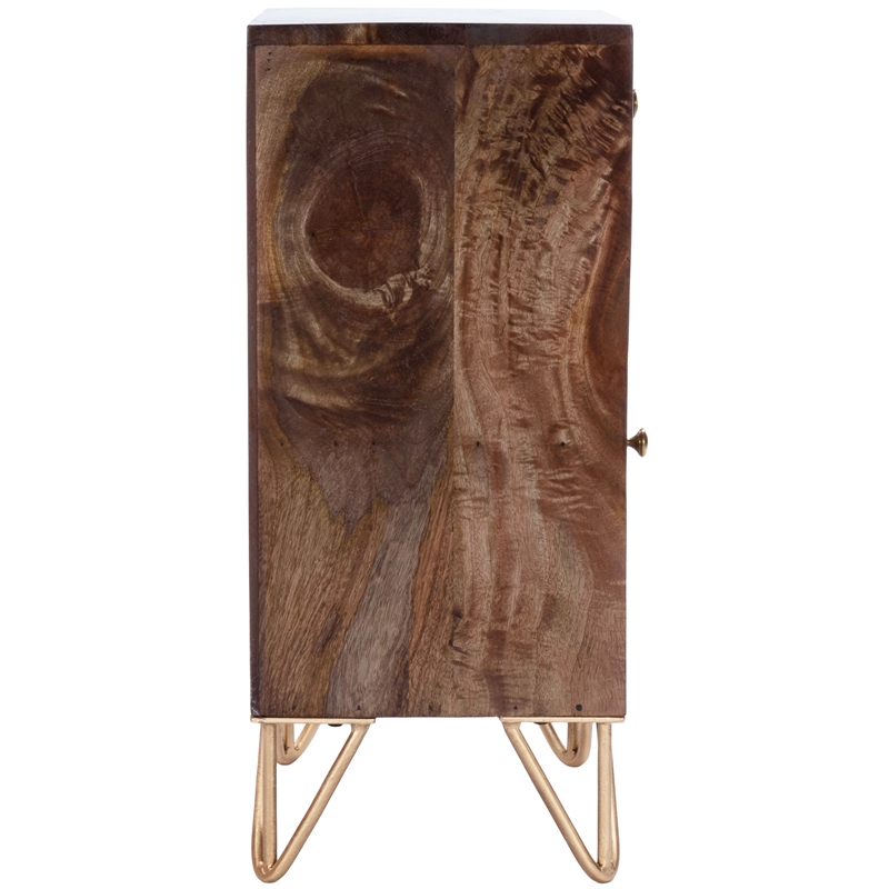 Beaumont Lane Island Living Wood and Metal Chairside Chest in Brown