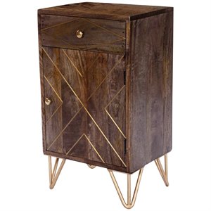 Beaumont Lane Island Living Wood and Metal Chairside Chest in Brown