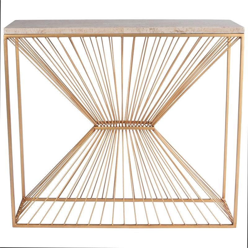 Beaumont Lane Mastercrafted Fossil Stone and Metal Console Table in Gold