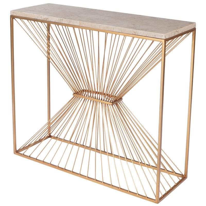 Beaumont Lane Mastercrafted Fossil Stone and Metal Console Table in Gold