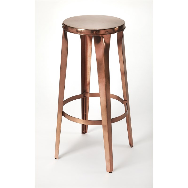 Beaumont Lane Rustic Industrial Copper Backless Bar Stool in Copper