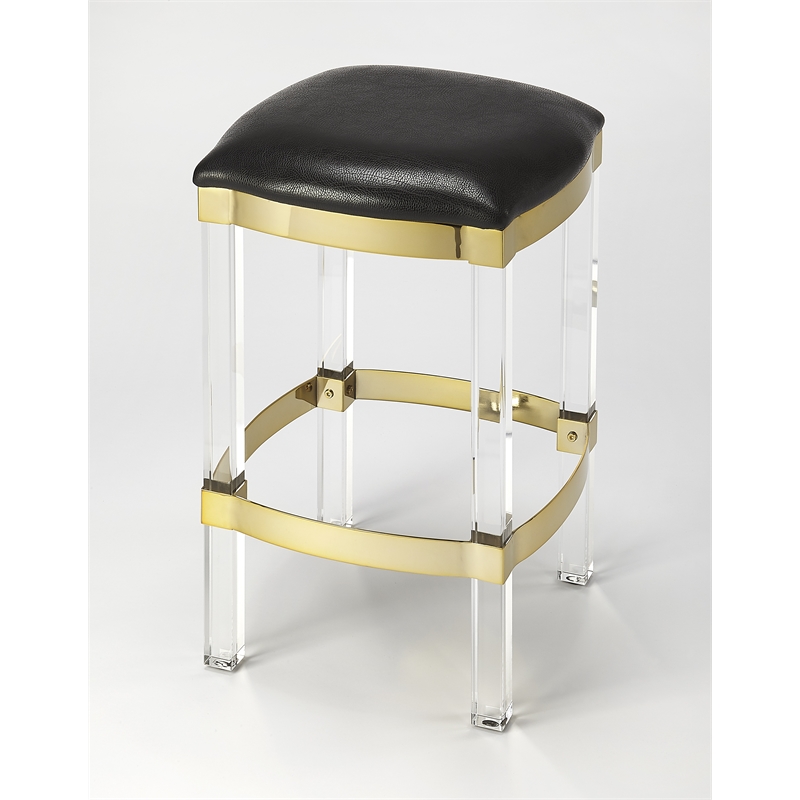 Beaumont Lane Metropolitan Living Acrylic Leather Counter Stool in Black