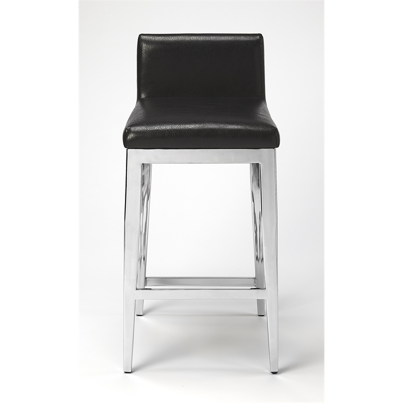Beaumont Lane Stainless Steel Faux Leather Counter Stool in Silver