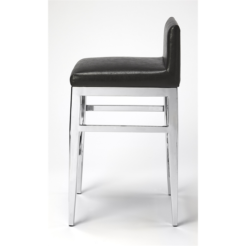 Beaumont Lane Stainless Steel Faux Leather Counter Stool in Silver