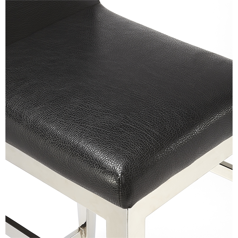 Beaumont Lane Stainless Steel Faux Leather Counter Stool in Silver