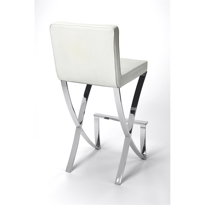 Beaumont Lane Metropolitan Living Chrome Plated Faux Leather Bar Stool in White