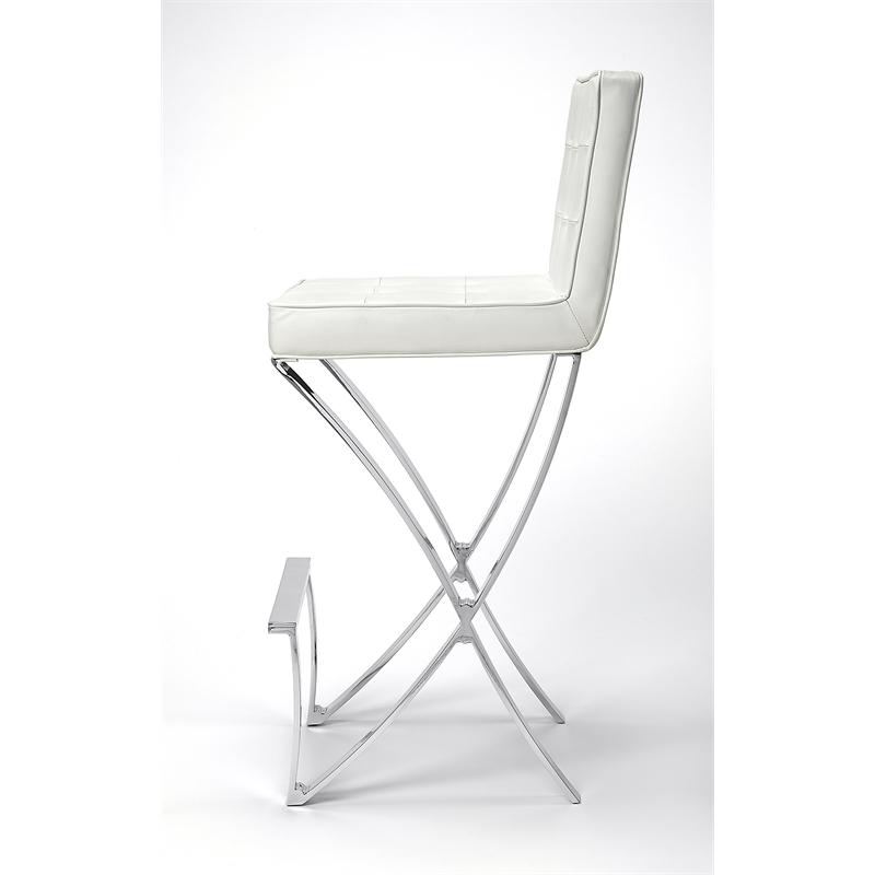 Beaumont Lane Metropolitan Living Chrome Plated Faux Leather Bar Stool in White