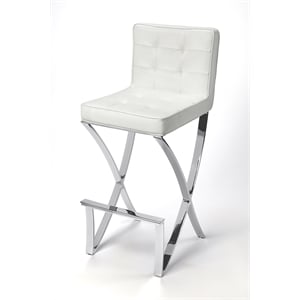 Beaumont Lane Metropolitan Living Chrome Plated Faux Leather Bar Stool in White