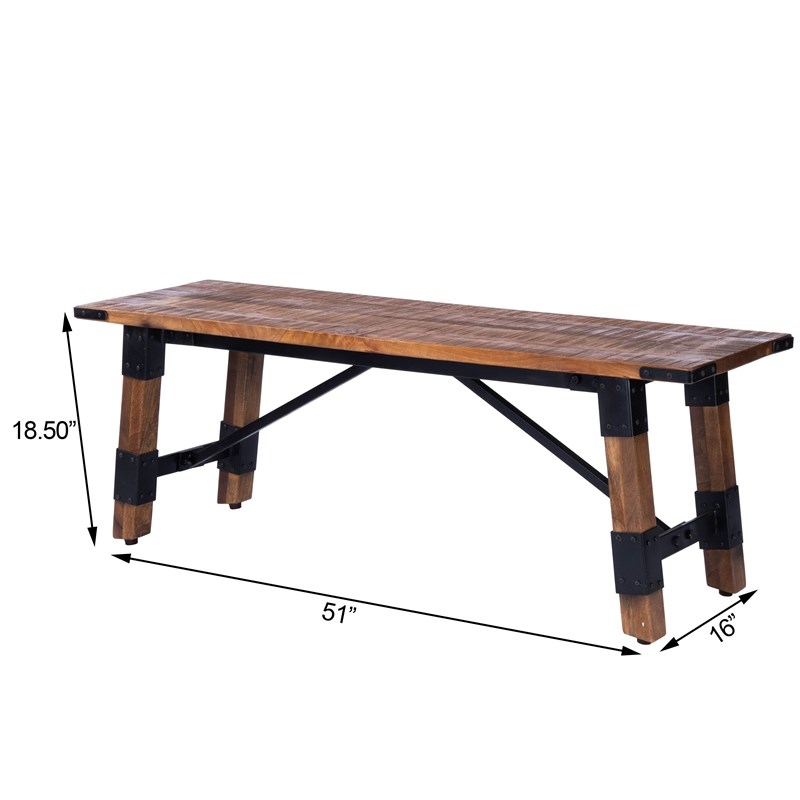 Beaumont Lane Rustic Lodge Industrial Wood and Metal Bench in Beige