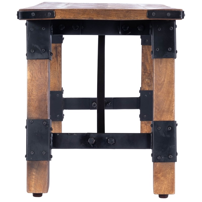 Beaumont Lane Rustic Lodge Industrial Wood and Metal Bench in Beige