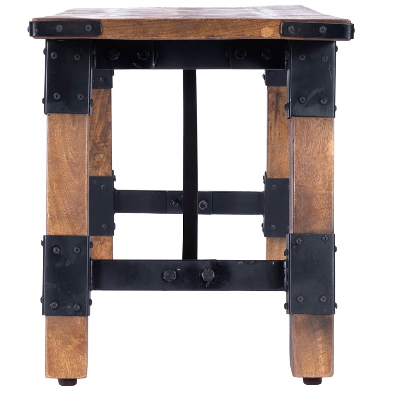 Beaumont Lane Rustic Lodge Industrial Wood and Metal Bench in Beige