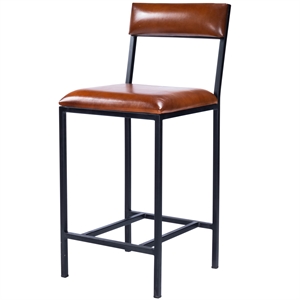 Beaumont Lane Rustic Industrial Leather and Metal Counter Stool in Brown