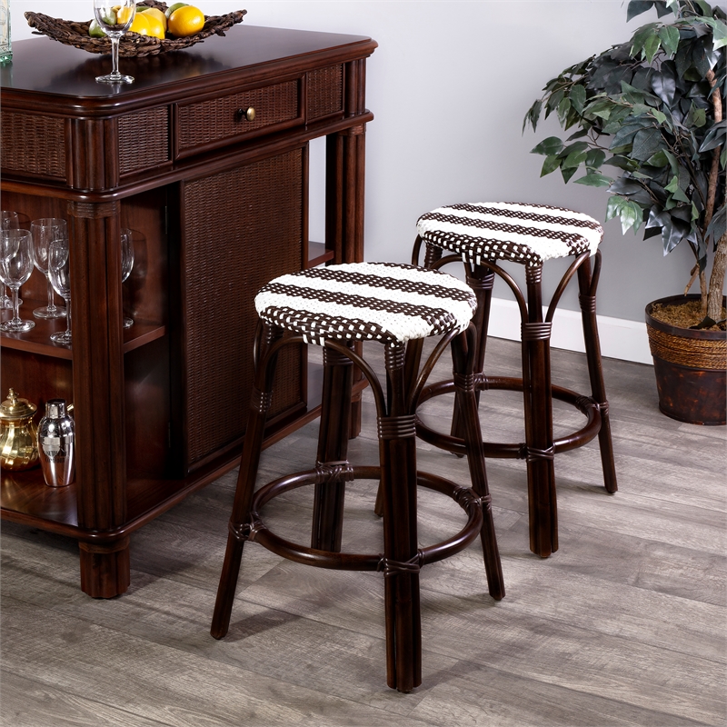 Beaumont Lane Island Living Rattan Counter Stool in Dark Brown and White