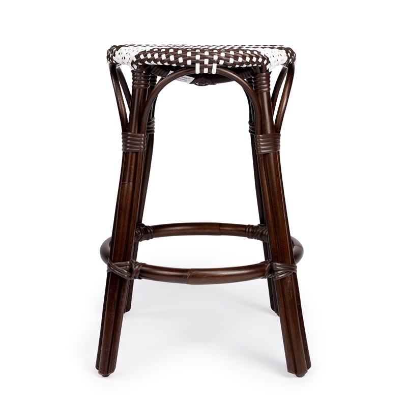 Beaumont Lane Island Living Rattan Counter Stool in Dark Brown and White