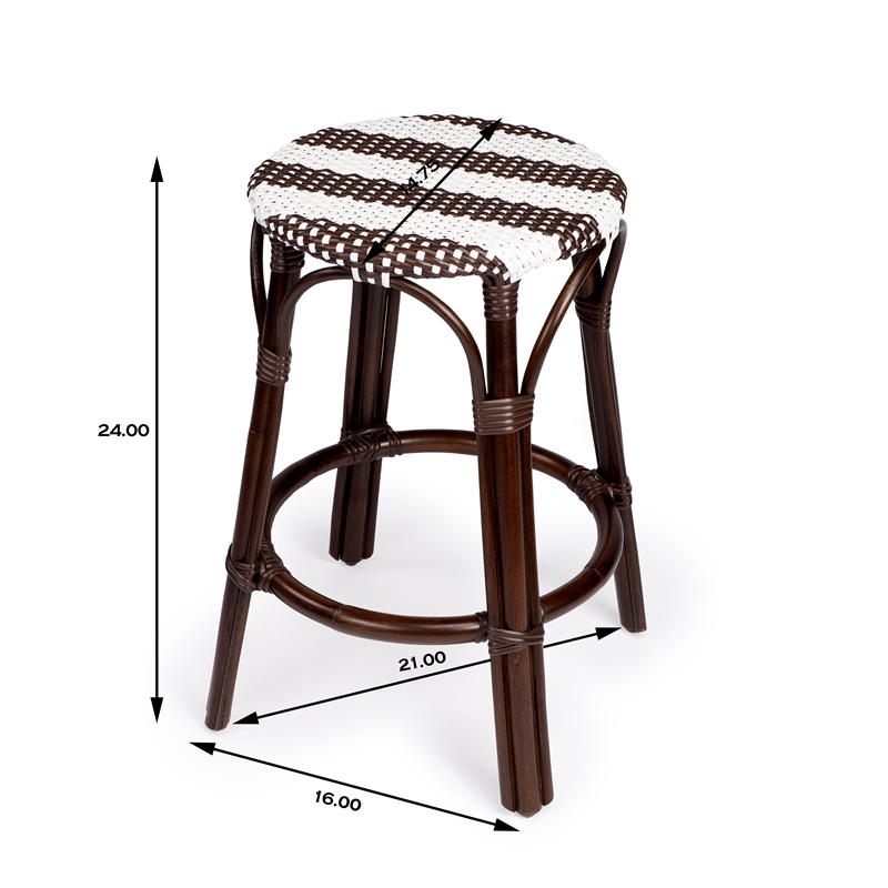 Beaumont Lane Island Living Rattan Counter Stool in Dark Brown and White